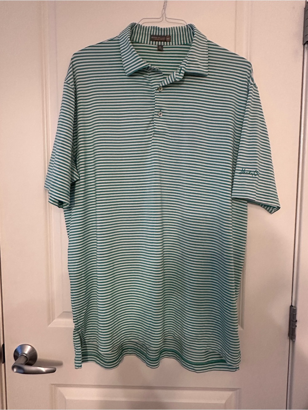 Peter Millar Southern Comfort Green & White Striped Polo